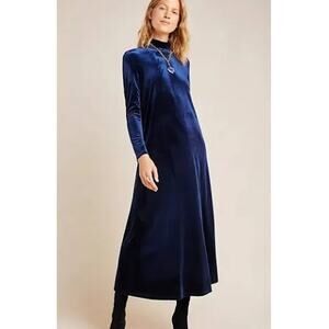 Anthropologie Women's Amandi Velvet Long Sleeve Maxi Dress  Blue Size Medium